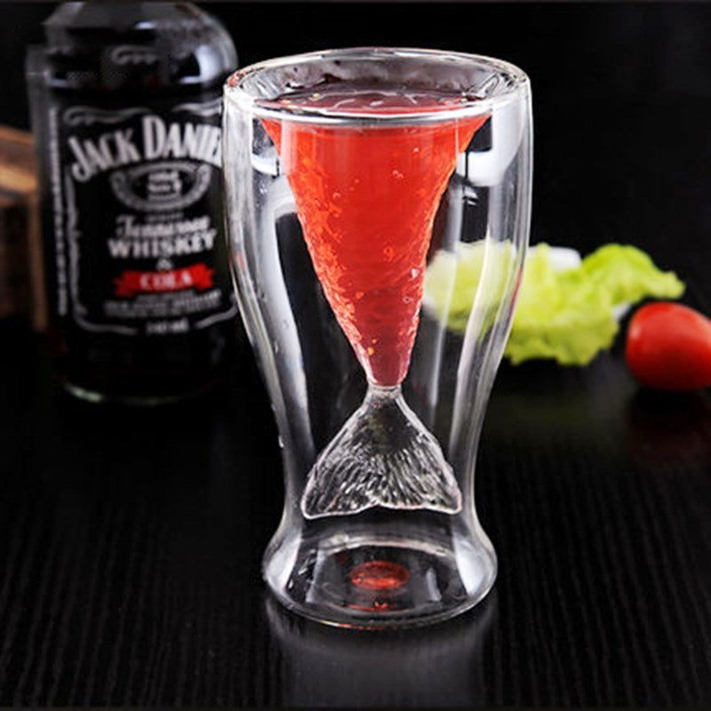 Creative Mermaid Glass Cup Double Wine Glass for Whiskey Brandy Vodka Cocktail Beer Wine Juice - Grand Goldman