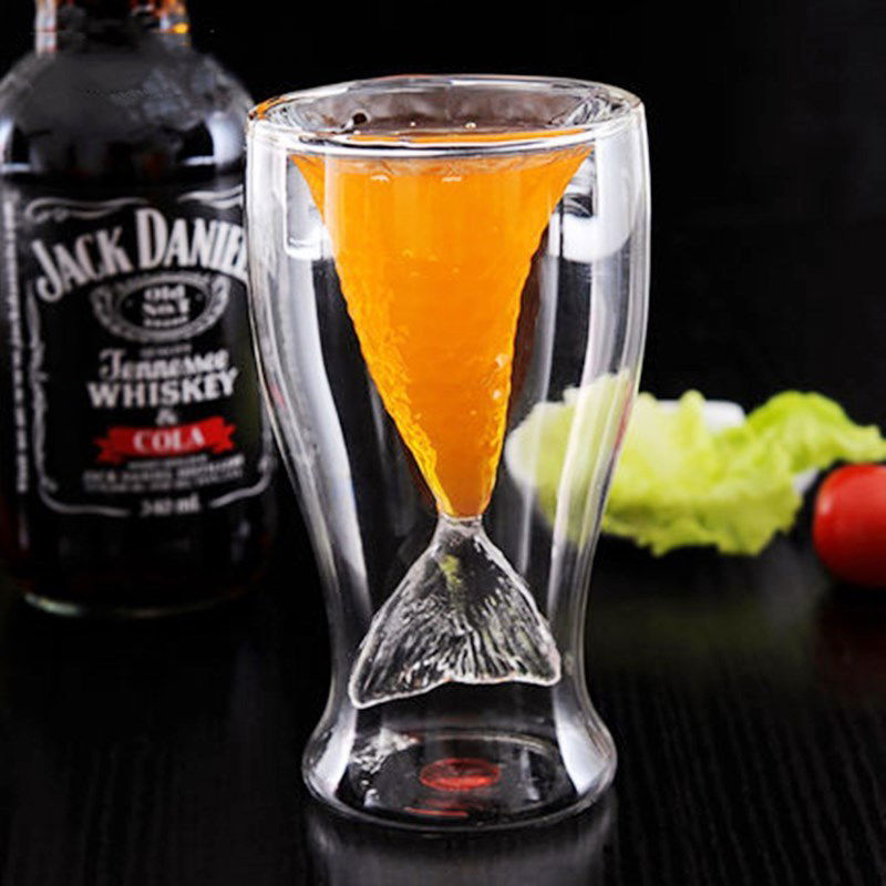 Creative Mermaid Glass Cup Double Wine Glass for Whiskey Brandy Vodka Cocktail Beer Wine Juice - Grand Goldman