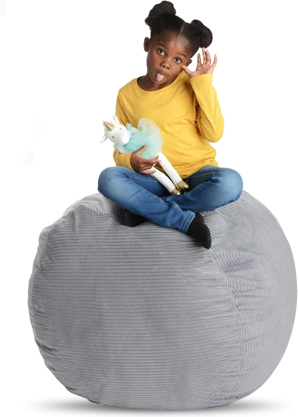 Creative QT Stuff ’n Sit Extra Large 38’’ Bean Bag Storage Cover for Stuffed Animals & Toys, Giant Beanbag Chair for Plush, Toddler & Kids Rooms Bedroom Organizer for Christmas, Purple Unicorn - Grand Goldman