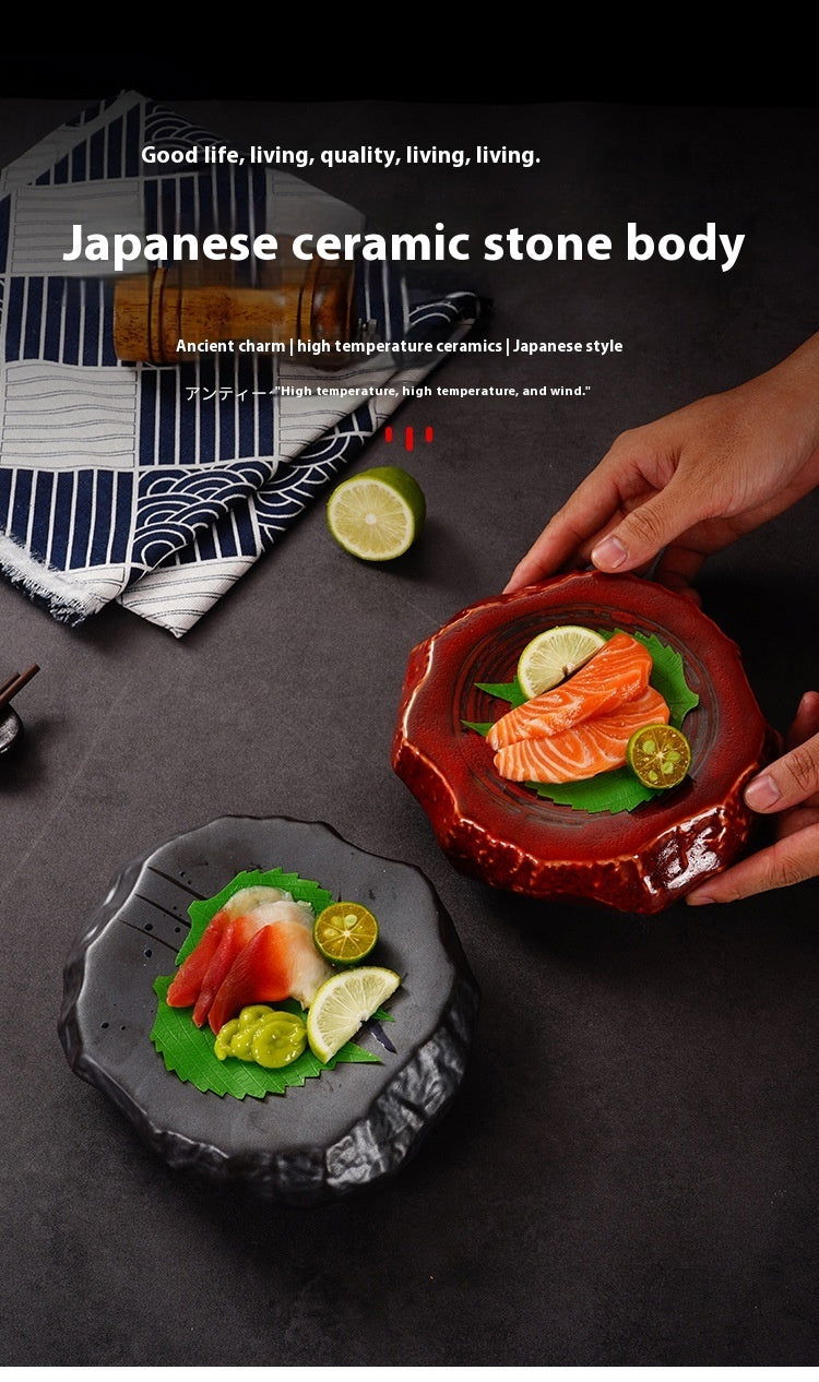 Creative Stone Pattern Ceramic Plate Cuisine Sashimi Plate - Grand Goldman