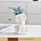 Creative White Porcelain Succulent Flower Pot Personality Skull - Grand Goldman