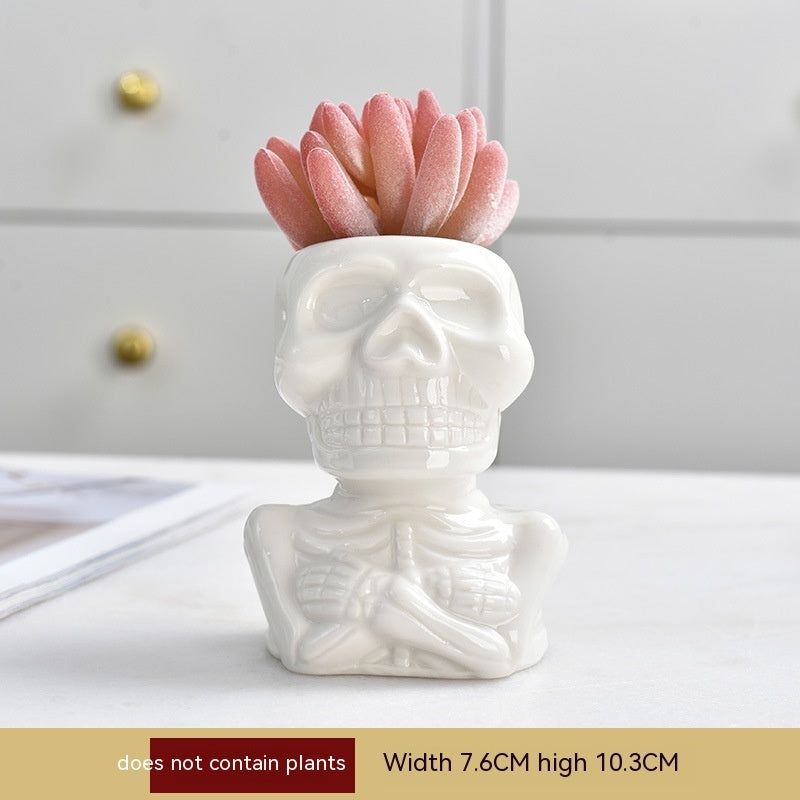 Creative White Porcelain Succulent Flower Pot Personality Skull - Grand Goldman