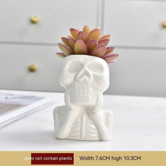 Creative White Porcelain Succulent Flower Pot Personality Skull - Grand Goldman