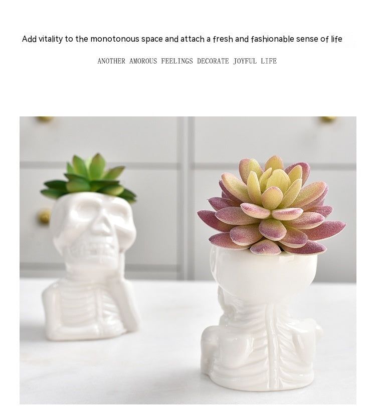 Creative White Porcelain Succulent Flower Pot Personality Skull - Grand Goldman