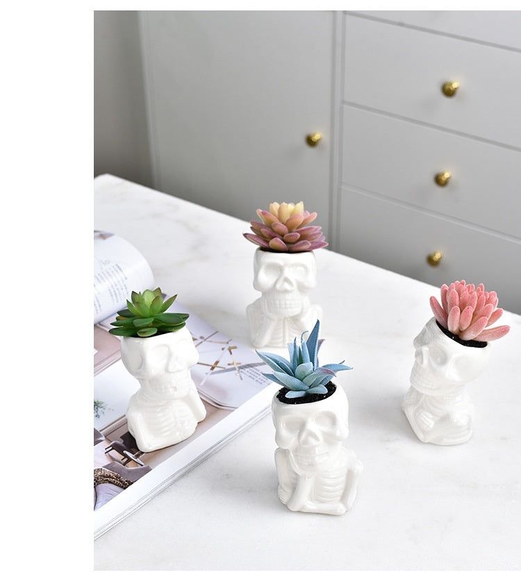 Creative White Porcelain Succulent Flower Pot Personality Skull - Grand Goldman