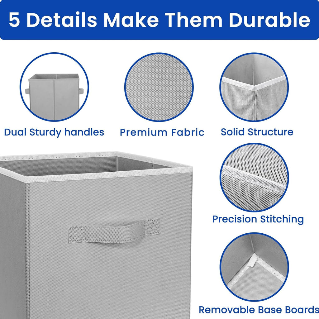 Criusia Storage Cubes, 11 Inch Cube Storage Bins for Shelves (10 Pack), Fabric Collapsible Storage Bins with Dual Handles, Foldable Cube Baskets for Clothes, Closet Organizers and Storage Box (Grey) - Grand Goldman