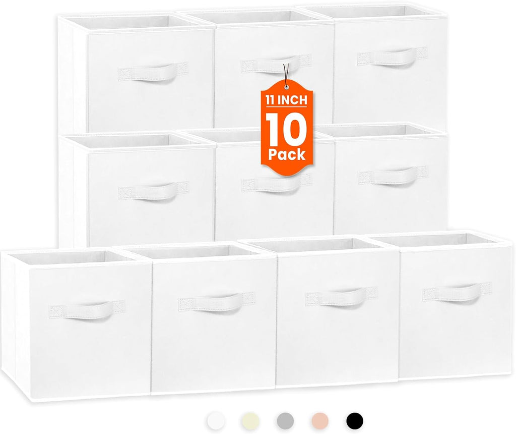 Criusia Storage Cubes, 11 Inch Cube Storage Bins for Shelves (10 Pack), Fabric Collapsible Storage Bins with Dual Handles, Foldable Cube Baskets for Clothes, Closet Organizers and Storage Box (Grey) - Grand Goldman