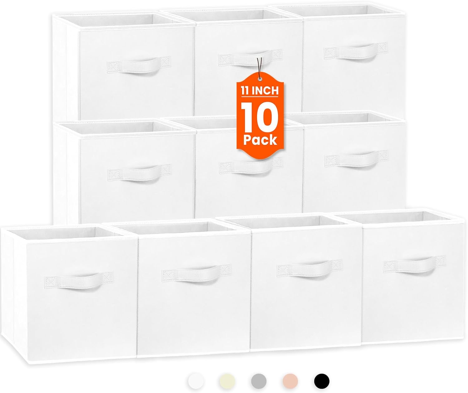 Criusia Storage Cubes, 11 Inch Cube Storage Bins for Shelves (10 Pack), Fabric Collapsible Storage Bins with Dual Handles, Foldable Cube Baskets for Clothes, Closet Organizers and Storage Box (Grey) - Grand Goldman