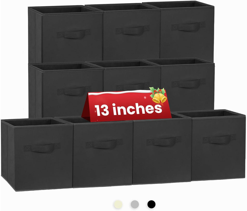 Criusia Storage Cubes, 11 Inch Cube Storage Bins for Shelves (10 Pack), Fabric Collapsible Storage Bins with Dual Handles, Foldable Cube Baskets for Clothes, Closet Organizers and Storage Box (Grey) - Grand Goldman
