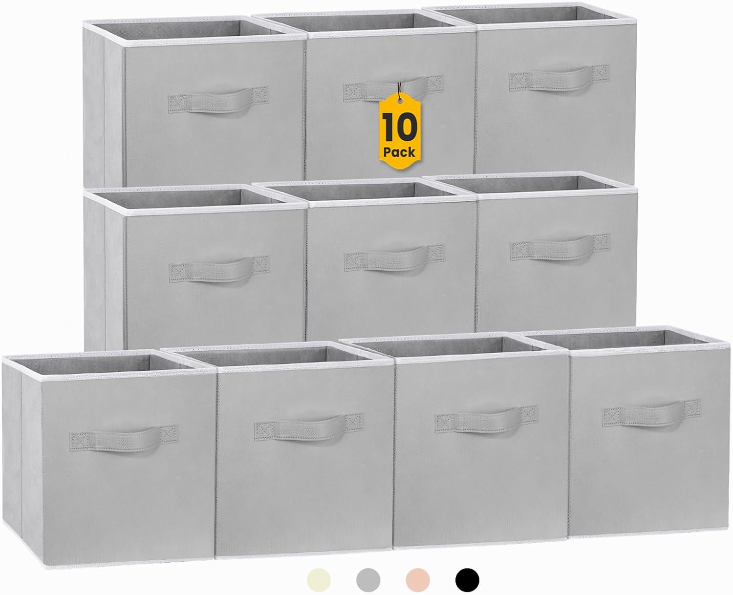 Criusia Storage Cubes, 11 Inch Cube Storage Bins for Shelves (10 Pack), Fabric Collapsible Storage Bins with Dual Handles, Foldable Cube Baskets for Clothes, Closet Organizers and Storage Box (Grey) - Grand Goldman