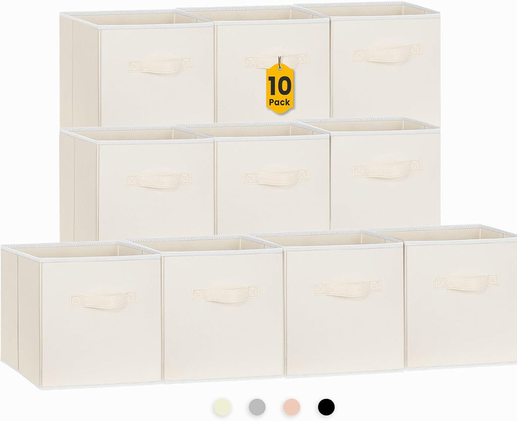 Criusia Storage Cubes, 11 Inch Cube Storage Bins for Shelves (10 Pack), Fabric Collapsible Storage Bins with Dual Handles, Foldable Cube Baskets for Clothes, Closet Organizers and Storage Box (Grey) - Grand Goldman