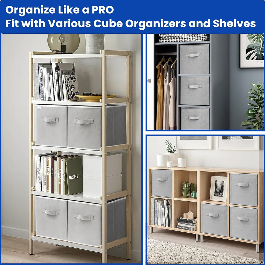 Criusia Storage Cubes, 11 Inch Cube Storage Bins for Shelves (10 Pack), Fabric Collapsible Storage Bins with Dual Handles, Foldable Cube Baskets for Clothes, Closet Organizers and Storage Box (Grey) - Grand Goldman