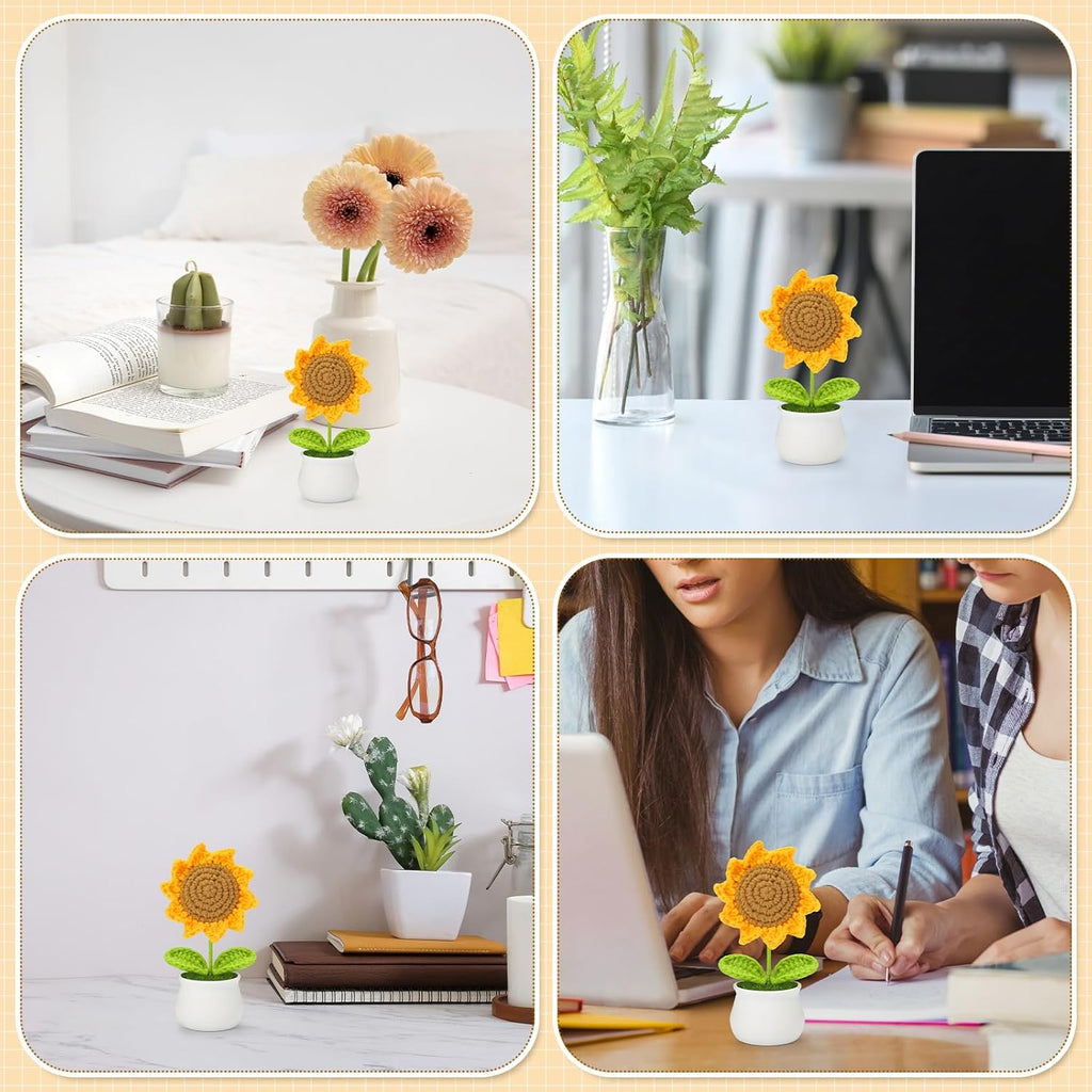 Crochet Flowers Artificial Sunflower for Office Desk Car Dashboard Decor, Funny Gifts for Women Birthday Christmas Party Decorations Motivational Gifts - Grand Goldman
