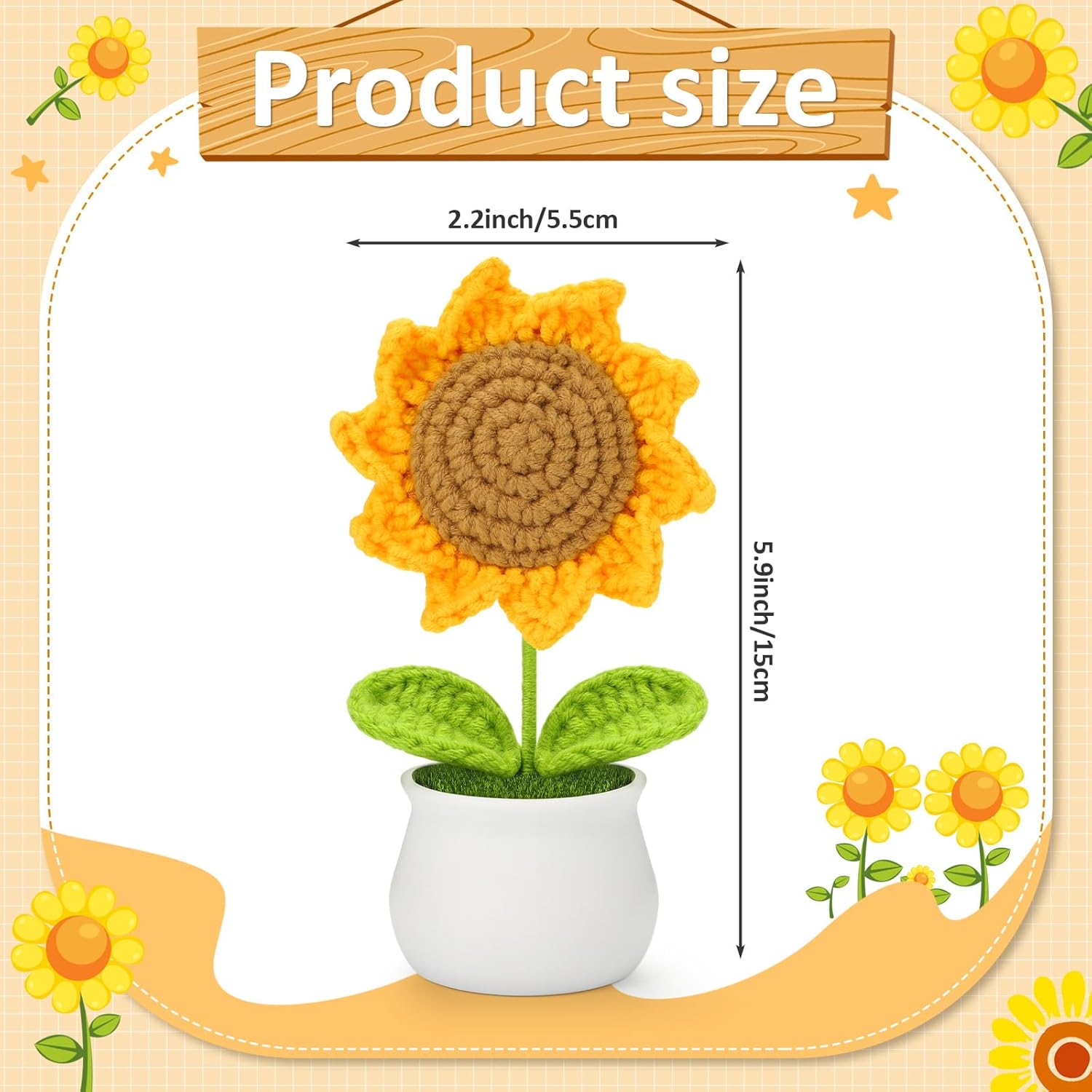 Crochet Flowers Artificial Sunflower for Office Desk Car Dashboard Decor, Funny Gifts for Women Birthday Christmas Party Decorations Motivational Gifts - Grand Goldman