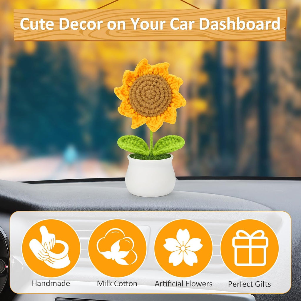 Crochet Flowers Artificial Sunflower for Office Desk Car Dashboard Decor, Funny Gifts for Women Birthday Christmas Party Decorations Motivational Gifts - Grand Goldman