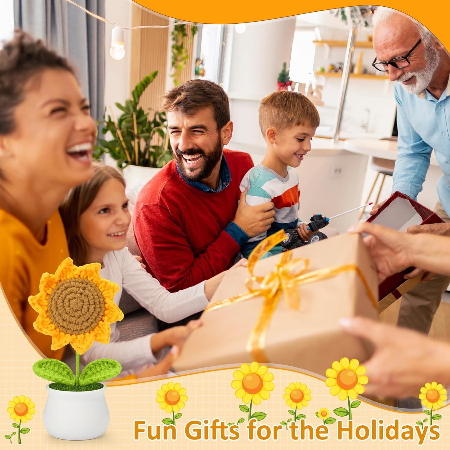 Crochet Flowers Artificial Sunflower for Office Desk Car Dashboard Decor, Funny Gifts for Women Birthday Christmas Party Decorations Motivational Gifts - Grand Goldman