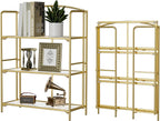Crofy No Assembly Folding Bookshelf for Living Room, 5 Tier Gold Collapsible Book Shelf for Home Office, Portable Bookcase Storage Organizer - Grand Goldman