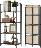 Crofy No Assembly Folding Bookshelf for Living Room, 5 Tier Gold Collapsible Book Shelf for Home Office, Portable Bookcase Storage Organizer - Grand Goldman