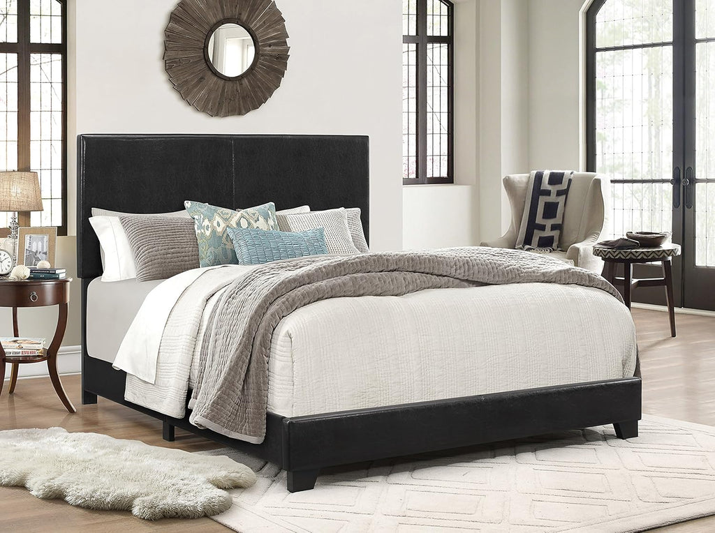 Crown Mark Erin Upholstered Panel Bed in Black, Full - Grand Goldman