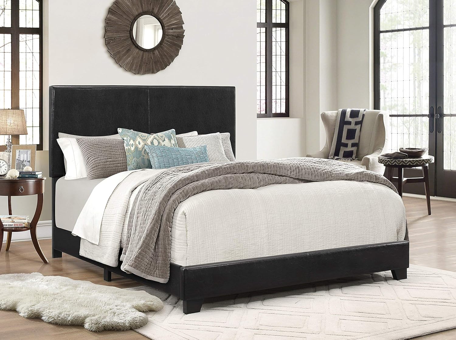 Crown Mark Erin Upholstered Panel Bed in Black, Full - Grand Goldman