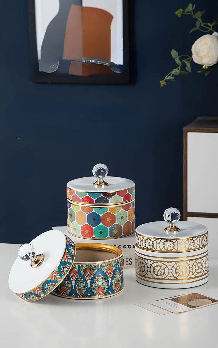 Crystal Ball Jewelry Box Ceramic Storage Jar Desktop Storage Organization Box Porcelain Decorative Tank Home Decoration - Grand Goldman