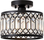 Crystal Black Ceiling Light, Modern Semi Flush Mount Ceiling Lighting Fixture, Round Hallway Lighting Fixtures Ceiling for Kitchen Entryway Bedroom Laundry Room, 1-Light, 9 Inch - Grand Goldman