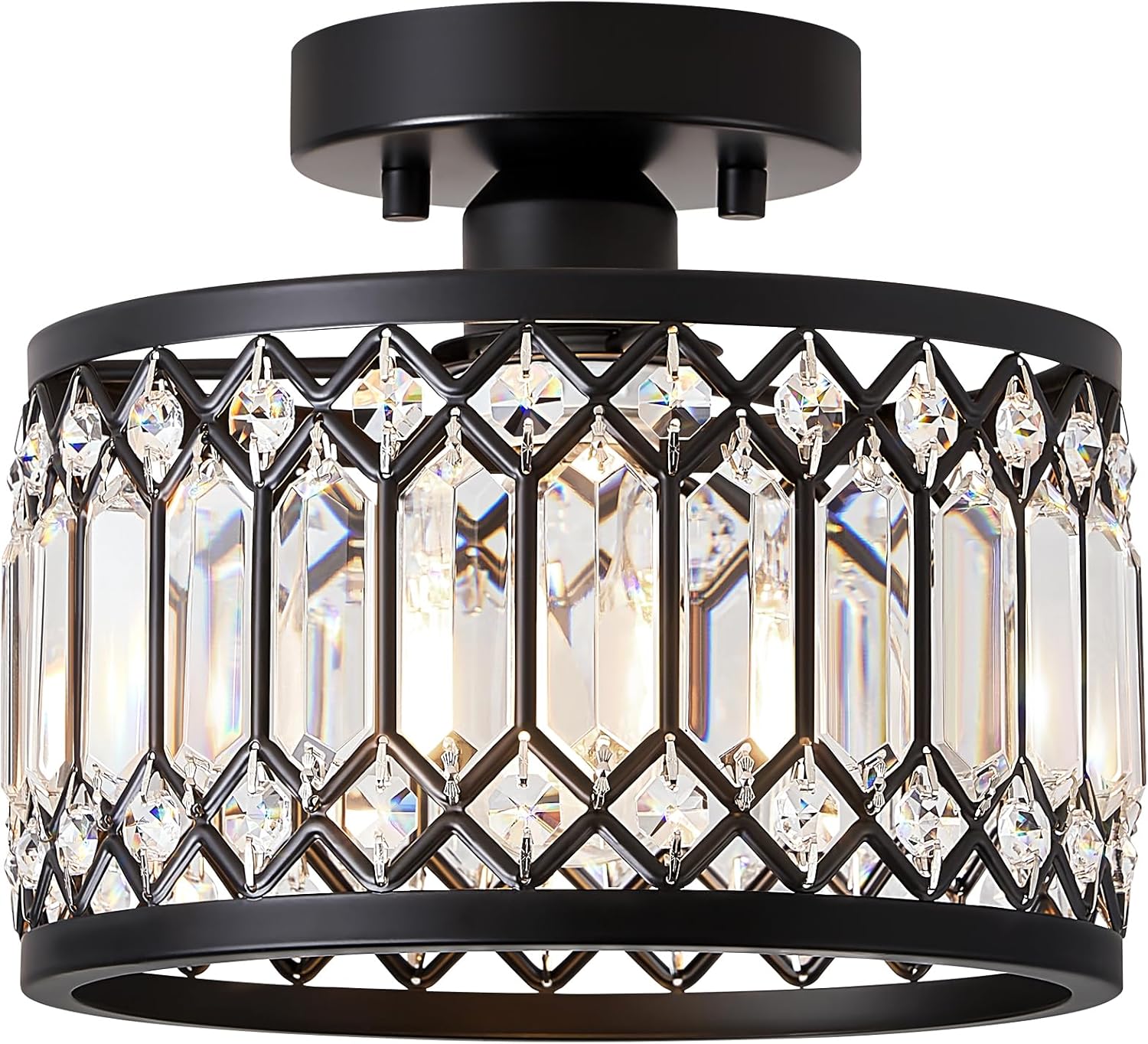 Crystal Black Ceiling Light, Modern Semi Flush Mount Ceiling Lighting Fixture, Round Hallway Lighting Fixtures Ceiling for Kitchen Entryway Bedroom Laundry Room, 1-Light, 9 Inch - Grand Goldman
