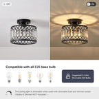 Crystal Black Ceiling Light, Modern Semi Flush Mount Ceiling Lighting Fixture, Round Hallway Lighting Fixtures Ceiling for Kitchen Entryway Bedroom Laundry Room, 1-Light, 9 Inch - Grand Goldman
