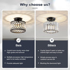 Crystal Black Ceiling Light, Modern Semi Flush Mount Ceiling Lighting Fixture, Round Hallway Lighting Fixtures Ceiling for Kitchen Entryway Bedroom Laundry Room, 1-Light, 9 Inch - Grand Goldman