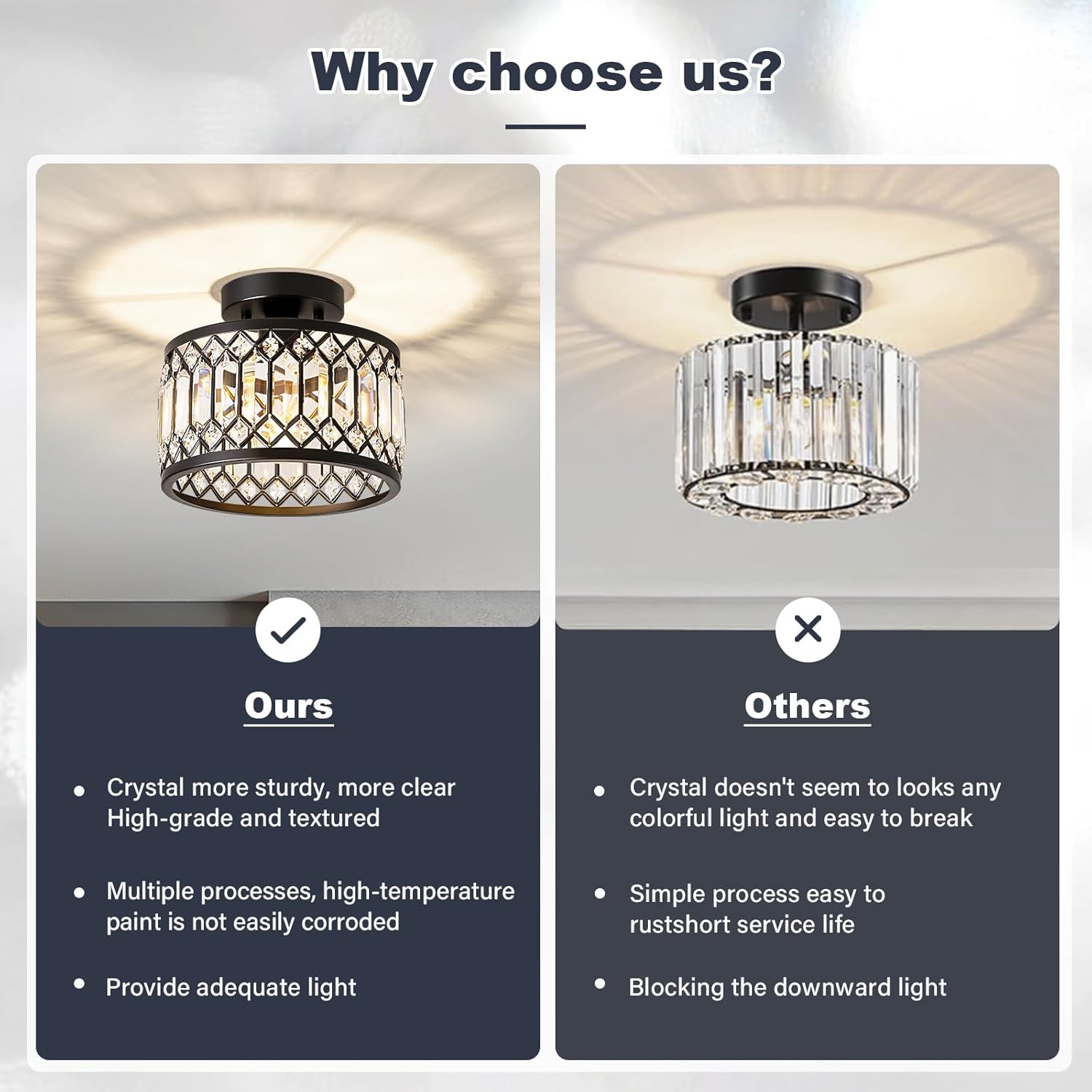 Crystal Black Ceiling Light, Modern Semi Flush Mount Ceiling Lighting Fixture, Round Hallway Lighting Fixtures Ceiling for Kitchen Entryway Bedroom Laundry Room, 1-Light, 9 Inch - Grand Goldman