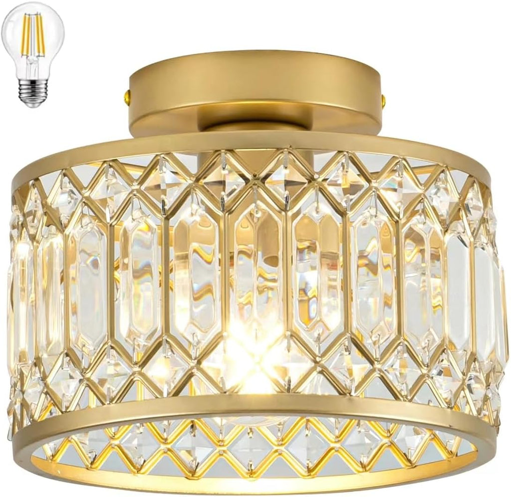 Crystal Ceiling Light Fixture, Modern Semi Flush Mount Ceiling Light,Crystal Chandelier for Kitchen Bedroom Bathroom Entryway Black (Bulb Included) - Grand Goldman