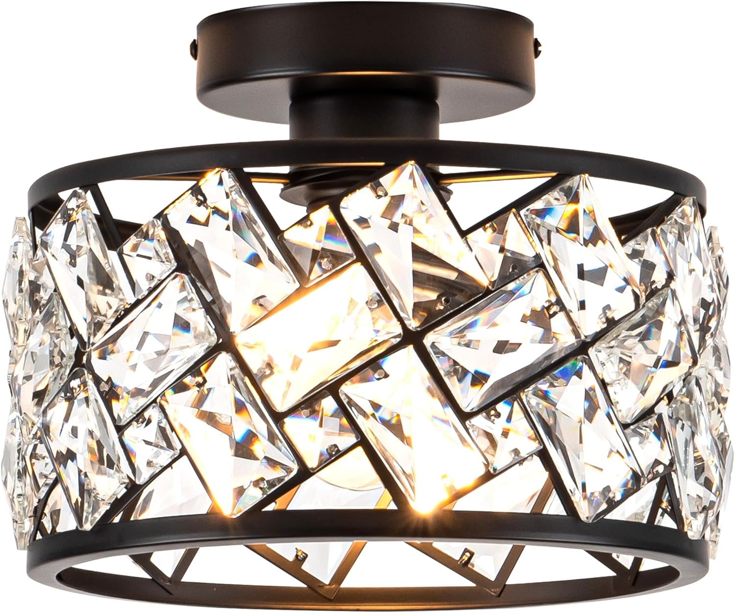 Crystal Ceiling Light Fixture, Modern Semi Flush Mount Ceiling Light,Crystal Chandelier for Kitchen Bedroom Bathroom Entryway Black (Bulb Included) - Grand Goldman