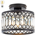 Crystal Ceiling Light Fixture, Modern Semi Flush Mount Ceiling Light,Crystal Chandelier for Kitchen Bedroom Bathroom Entryway Black (Bulb Included) - Grand Goldman