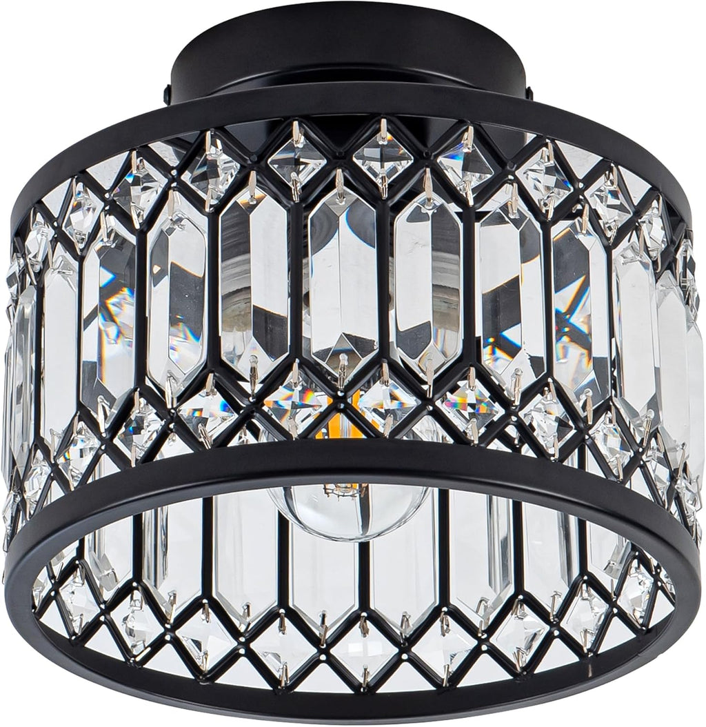 Crystal Ceiling Light Fixture, Modern Semi Flush Mount Ceiling Light,Crystal Chandelier for Kitchen Bedroom Bathroom Entryway Black (Bulb Included) - Grand Goldman