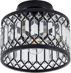 Crystal Ceiling Light Fixture, Modern Semi Flush Mount Ceiling Light,Crystal Chandelier for Kitchen Bedroom Bathroom Entryway Black (Bulb Included) - Grand Goldman