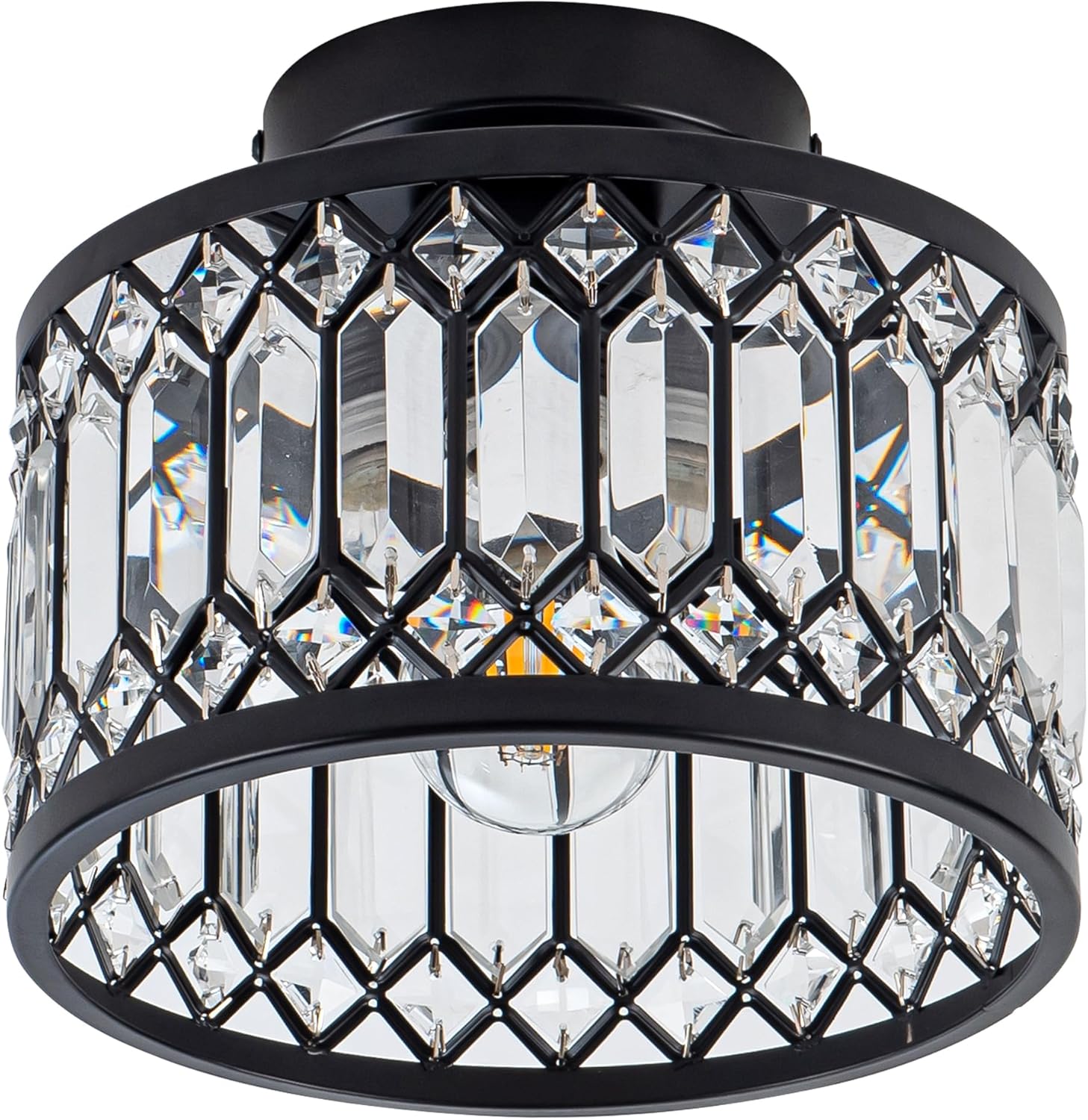 Crystal Ceiling Light Fixture, Modern Semi Flush Mount Ceiling Light,Crystal Chandelier for Kitchen Bedroom Bathroom Entryway Black (Bulb Included) - Grand Goldman