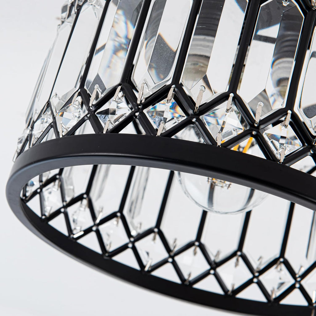 Crystal Ceiling Light Fixture, Modern Semi Flush Mount Ceiling Light,Crystal Chandelier for Kitchen Bedroom Bathroom Entryway Black (Bulb Included) - Grand Goldman