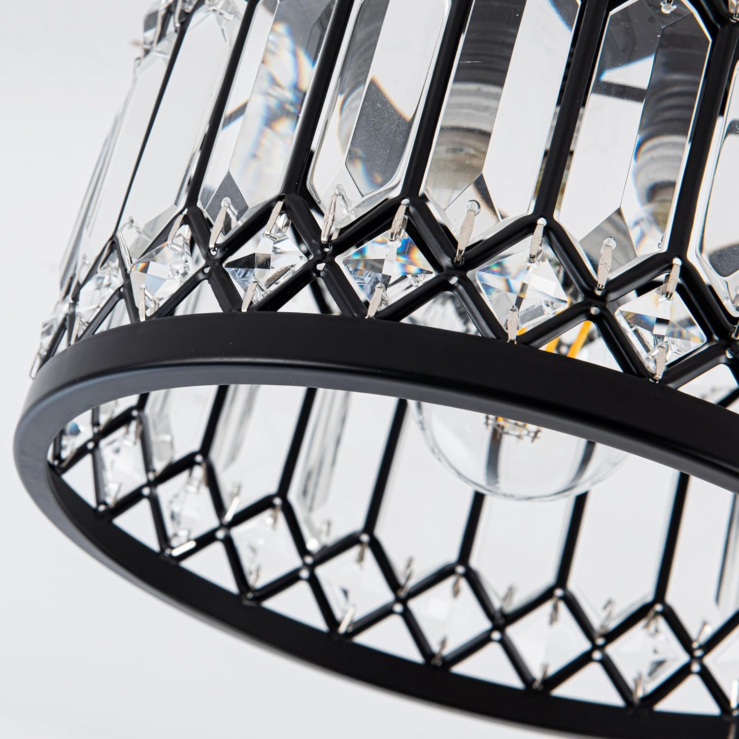 Crystal Ceiling Light Fixture, Modern Semi Flush Mount Ceiling Light,Crystal Chandelier for Kitchen Bedroom Bathroom Entryway Black (Bulb Included) - Grand Goldman