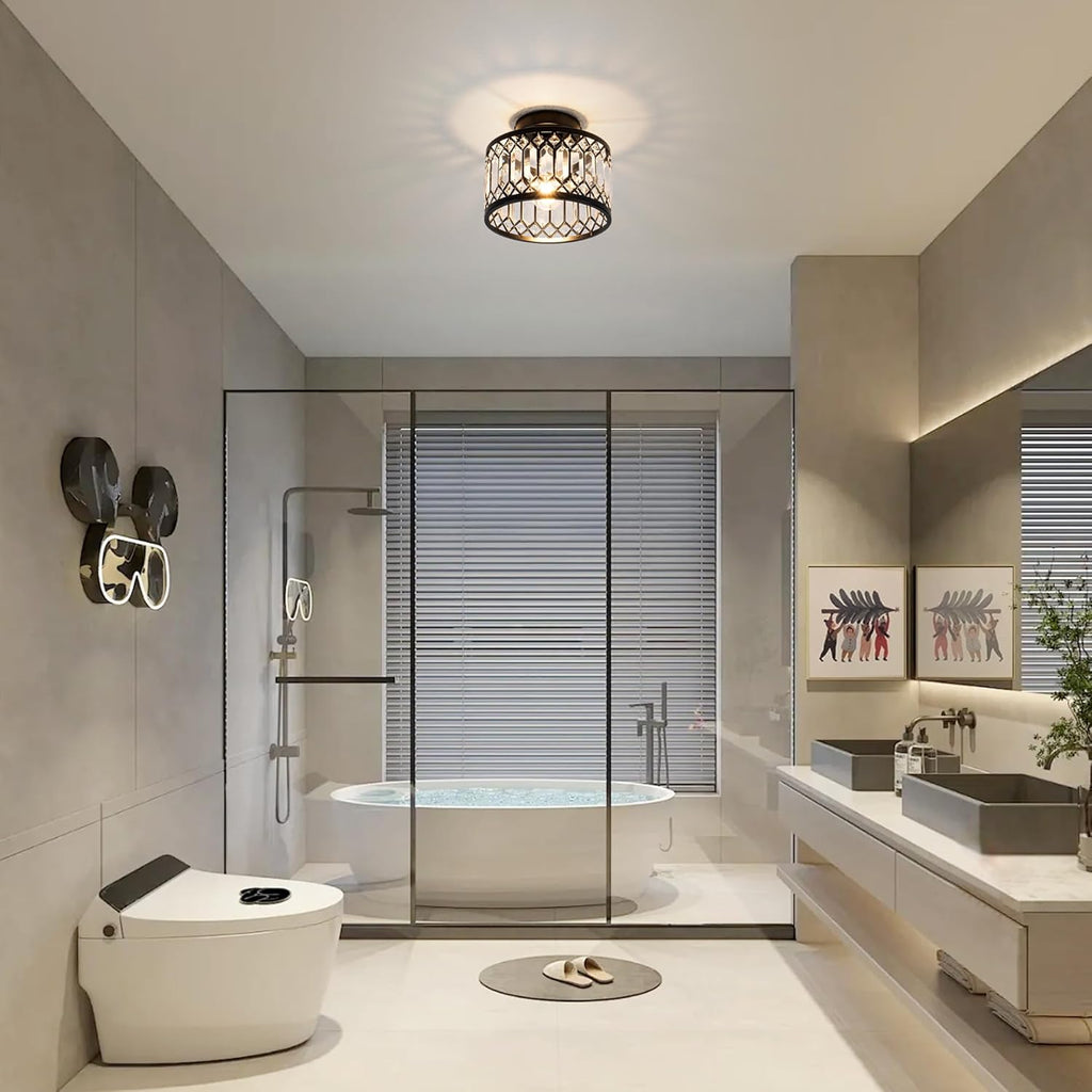 Crystal Ceiling Light Fixture, Modern Semi Flush Mount Ceiling Light,Crystal Chandelier for Kitchen Bedroom Bathroom Entryway Black (Bulb Included) - Grand Goldman