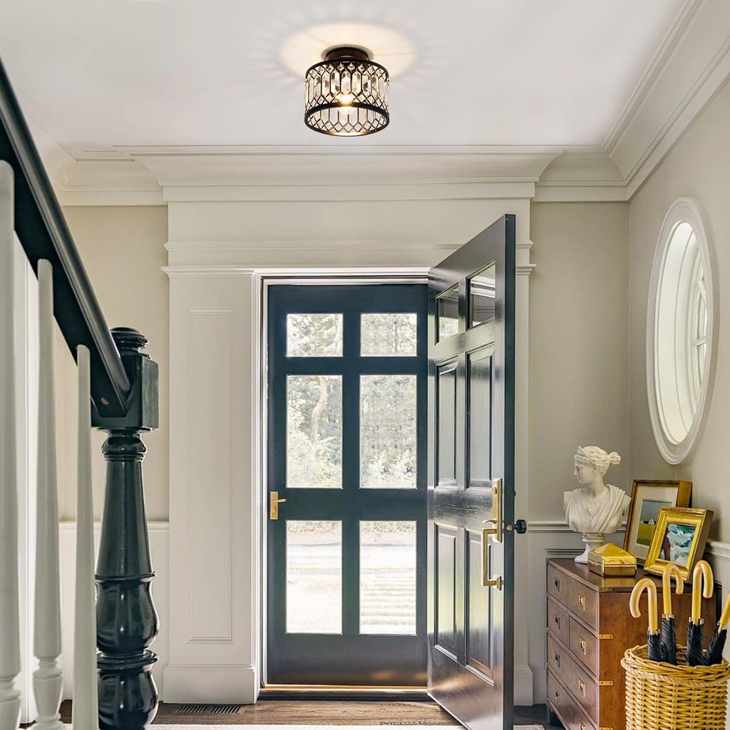 Crystal Ceiling Light Fixture, Modern Semi Flush Mount Ceiling Light,Crystal Chandelier for Kitchen Bedroom Bathroom Entryway Black (Bulb Included) - Grand Goldman