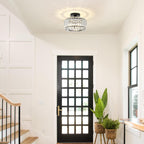 Crystal Semi Flush Mount Ceiling Light, Black Kitchen Lighting Fixtures Ceiling, Modern Bedroom Chandelier Living Room Light Fixtures Ceiling Mount, Bathroom Ceiling Light for Entryway Hallway - Grand Goldman