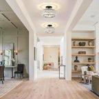 Crystal Semi Flush Mount Ceiling Light, Black Kitchen Lighting Fixtures Ceiling, Modern Bedroom Chandelier Living Room Light Fixtures Ceiling Mount, Bathroom Ceiling Light for Entryway Hallway - Grand Goldman