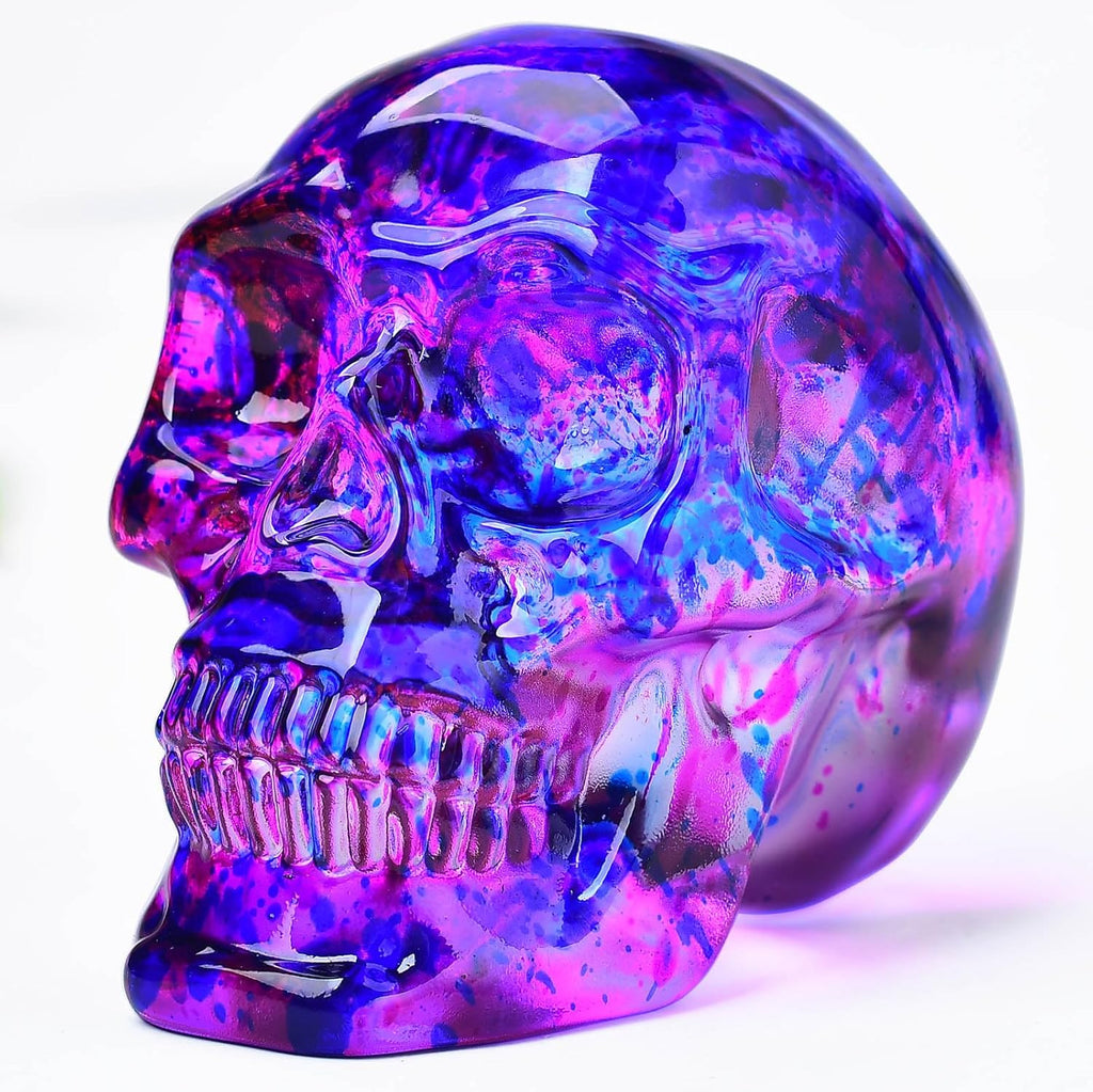 Crystal Skull Head Statues Clear Skull Figurines K9 Glass Skull Gemstone Halloween Decor Gifts for Women Plating Green 2.8" - Grand Goldman