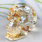 Crystal Skull Head Statues Clear Skull Figurines K9 Glass Skull Gemstone Halloween Decor Gifts for Women Plating Green 2.8" - Grand Goldman