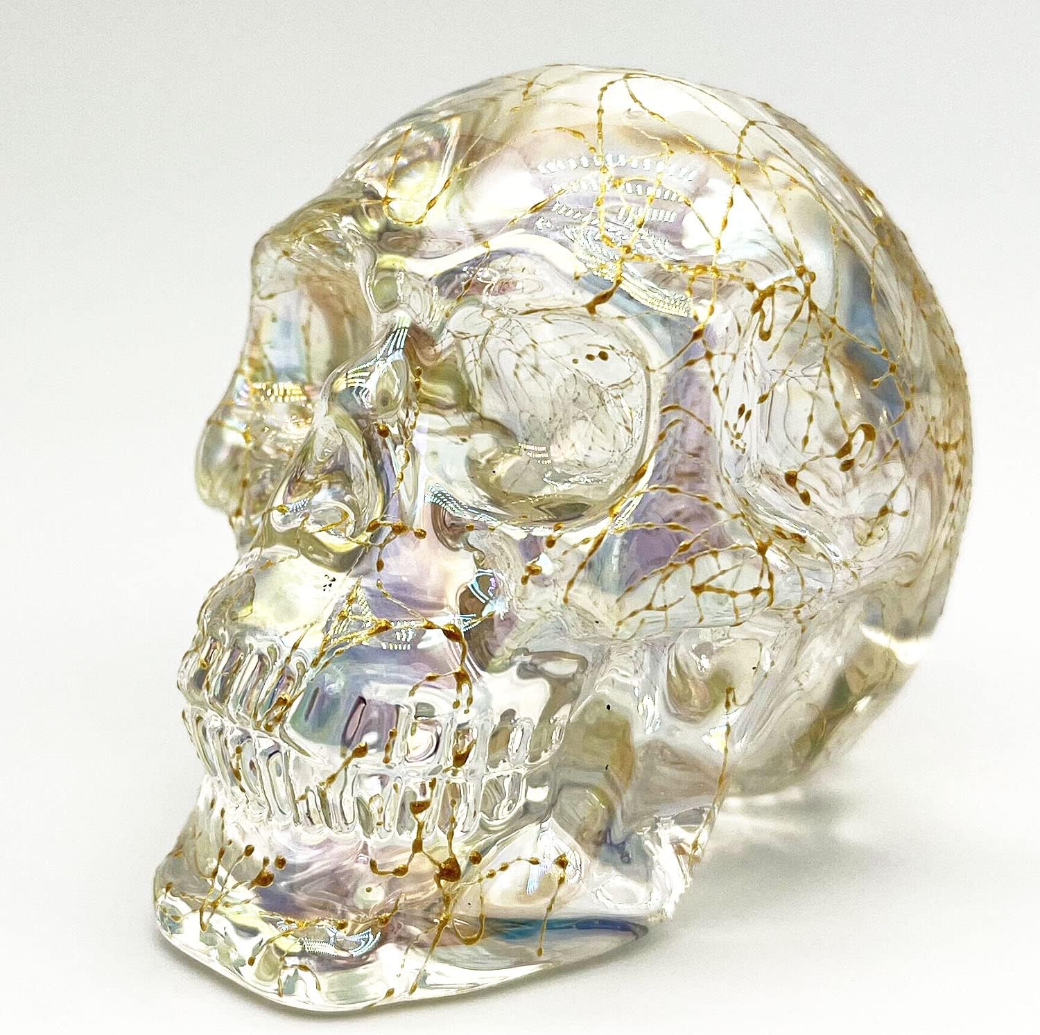 Crystal Skull Head Statues Clear Skull Figurines K9 Glass Skull Gemstone Halloween Decor Gifts for Women Plating Green 2.8" - Grand Goldman