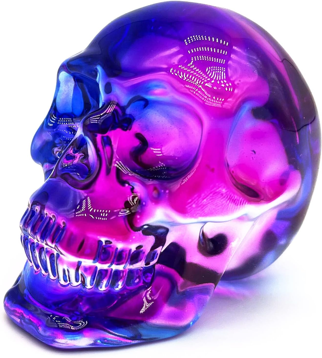 Crystal Skull Head Statues Clear Skull Figurines K9 Glass Skull Gemstone Halloween Decor Gifts for Women Plating Green 2.8" - Grand Goldman