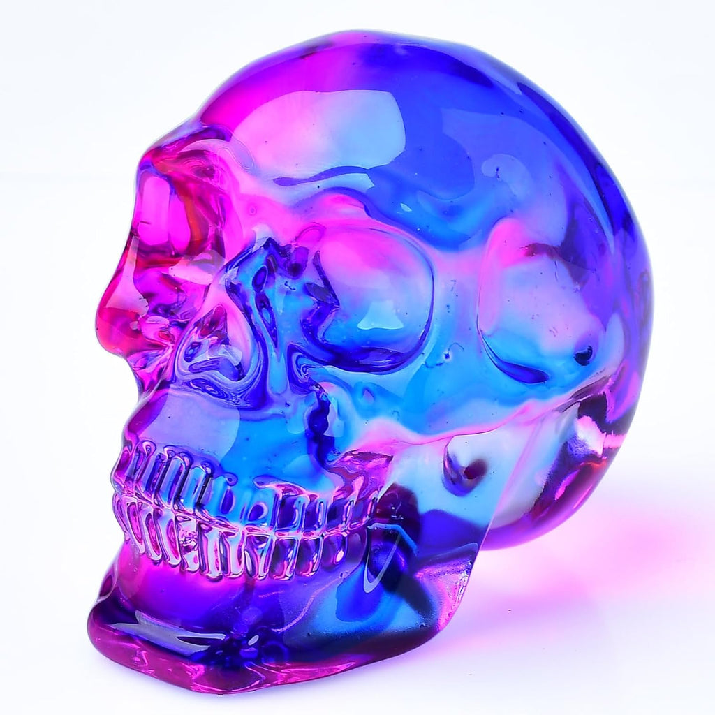 Crystal Skull Head Statues Clear Skull Figurines K9 Glass Skull Gemstone Halloween Decor Gifts for Women Plating Green 2.8" - Grand Goldman