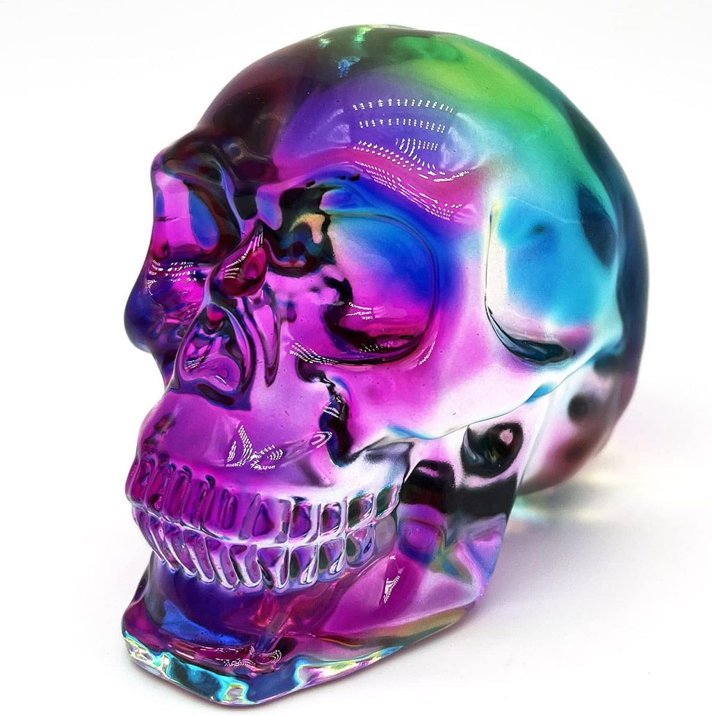 Crystal Skull Head Statues Clear Skull Figurines K9 Glass Skull Gemstone Halloween Decor Gifts for Women Plating Green 2.8" - Grand Goldman