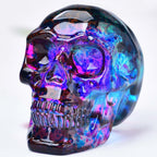 Crystal Skull Head Statues Clear Skull Figurines K9 Glass Skull Gemstone Halloween Decor Gifts for Women Plating Green 2.8" - Grand Goldman