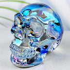 Crystal Skull Head Statues Clear Skull Figurines K9 Glass Skull Gemstone Halloween Decor Gifts for Women Plating Green 2.8" - Grand Goldman